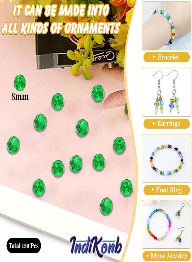INDIKONB 8mm Glass Crystal Beads for Bracelets & Jewellery Making | Tyre Rondelle Transparent Beads for DIY Craft & Accessories (Green) - Image 2